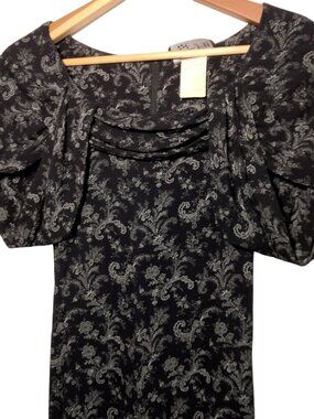 All That Jazz Dress Size 9/10 Black Floral Long Rayon Artsy Vintage Y2K Retro